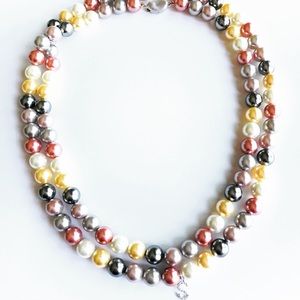 30” Multi-Color Pearl Necklace + Diamond “S”